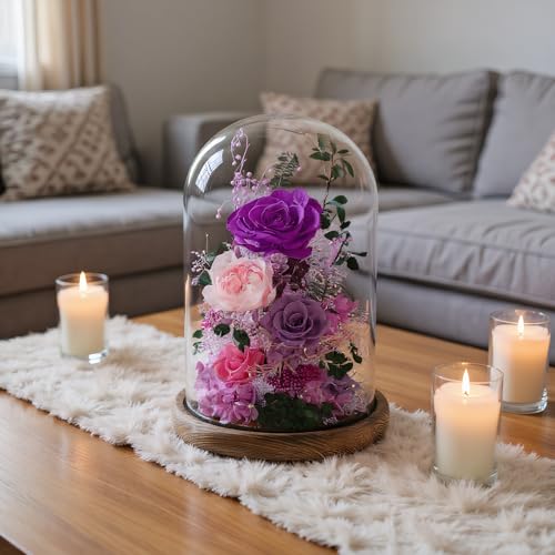 lovenfold Flowers for Delivery Preserved Flowers Rose in Glass Dome,Purple Rose Forever Flowers Birthday Gifts for Women Mom Grandma Friend Gifts for Her,Home Decor - Image 4