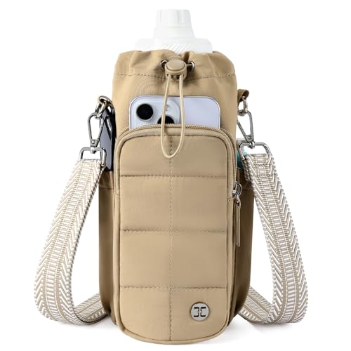 Telena Water Bottle Holder with Strap 40 oz Crossbody Water Bottle Bags for Women Men Walking Running Khaki - Image 1