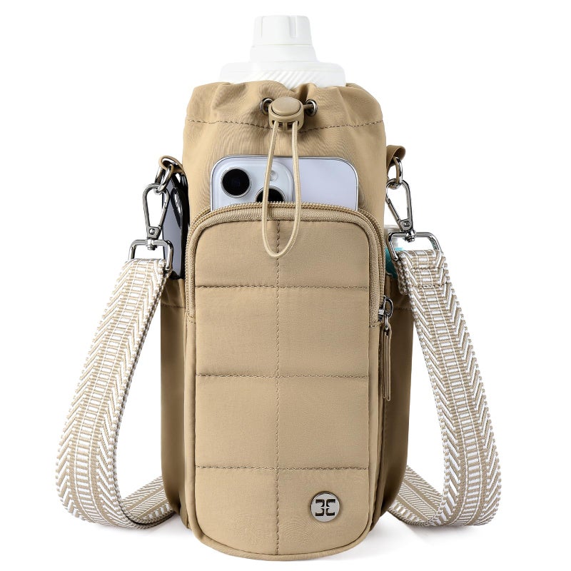 Telena Water Bottle Holder with Strap 40 oz Crossbody Water Bottle Bags for Women Men Walking Running Khaki - Image 2