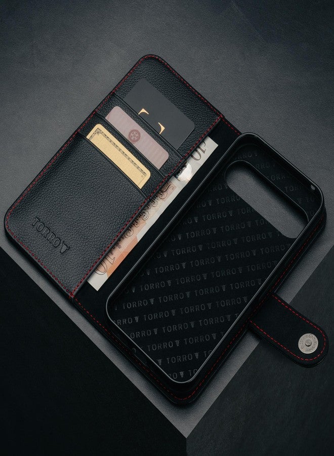 TORRO Leather Case Compatible with Google Pixel 9 Pro XL - Premium Leather Wallet Case with Kickstand and Card Slots (Black) - Image 5
