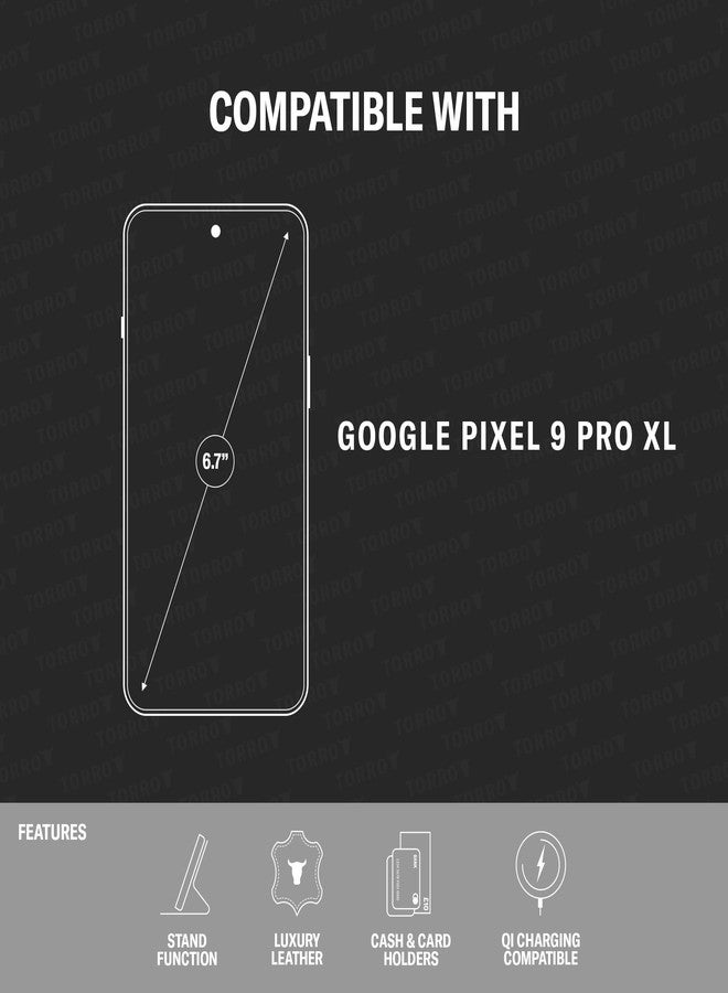 TORRO Leather Case Compatible with Google Pixel 9 Pro XL - Premium Leather Wallet Case with Kickstand and Card Slots (Black) - Image 2