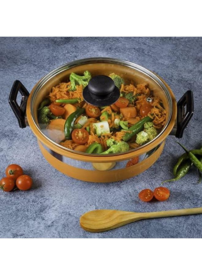 Olsenmark Traditional Cookware Clay Handi With Glass Lid Omcp6015 100 Percent Eco Friendly 500Ml Cookware With Bakelite Handle And Knob Beneficial And Healthy Multiple Use Venetian Red - Image 2