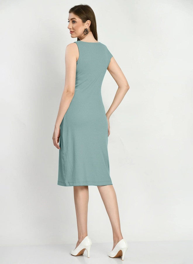 Pretilly فستان كاجوال قطن للنساء باللون الأخضر - Image 5