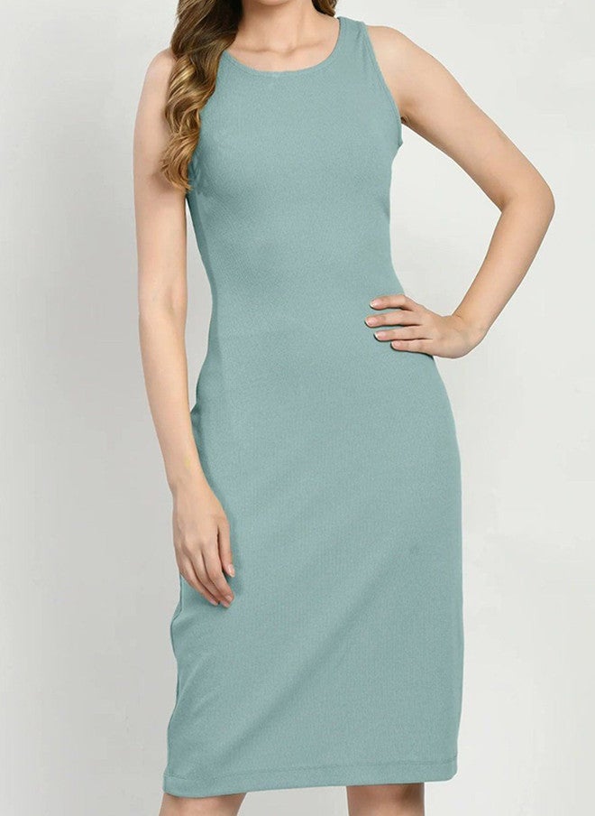 Pretilly فستان كاجوال قطن للنساء باللون الأخضر - Image 2