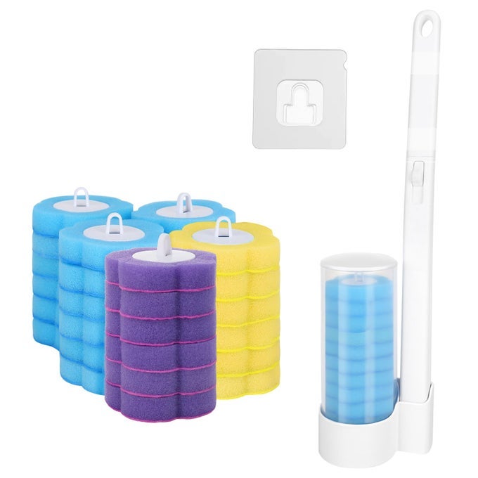 32PCS TOILET BRUSH REPLACEMENT HEAD WITH HANDLE DISPOSABLE TOILET BRUSH DISPOSABLE TOILET CLEANING SYSTEM WALLMOUNTED HOLDER CLEANER SET DISPOSABLE TOILET WAND KIT TOILET FOR HOME BATHROOM KITCHEN