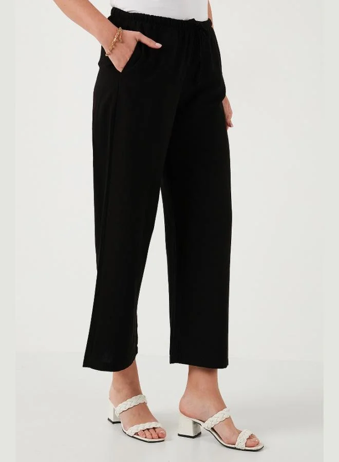 Lela Lela Linen Blend Regular Fit Normal Waist Wide Leg Trousers Women's TROUSERS 5866030