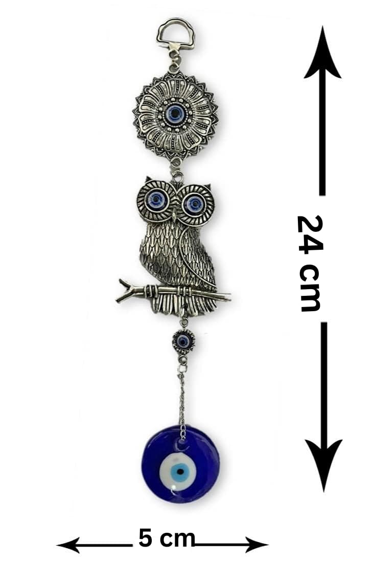 DT DECTONE Metal Nazar Battu for Home Entrance, Evil Eye Hanging, Lucky Big Owl Showpiece for Good Luck and Prosperity at Office, Blue - Image 3