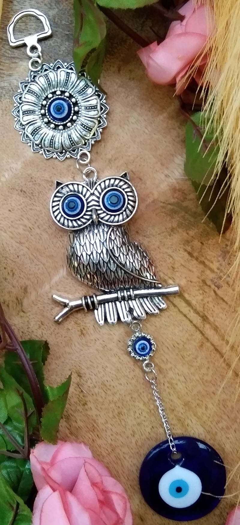 DT DECTONE Metal Nazar Battu for Home Entrance, Evil Eye Hanging, Lucky Big Owl Showpiece for Good Luck and Prosperity at Office, Blue - Image 4