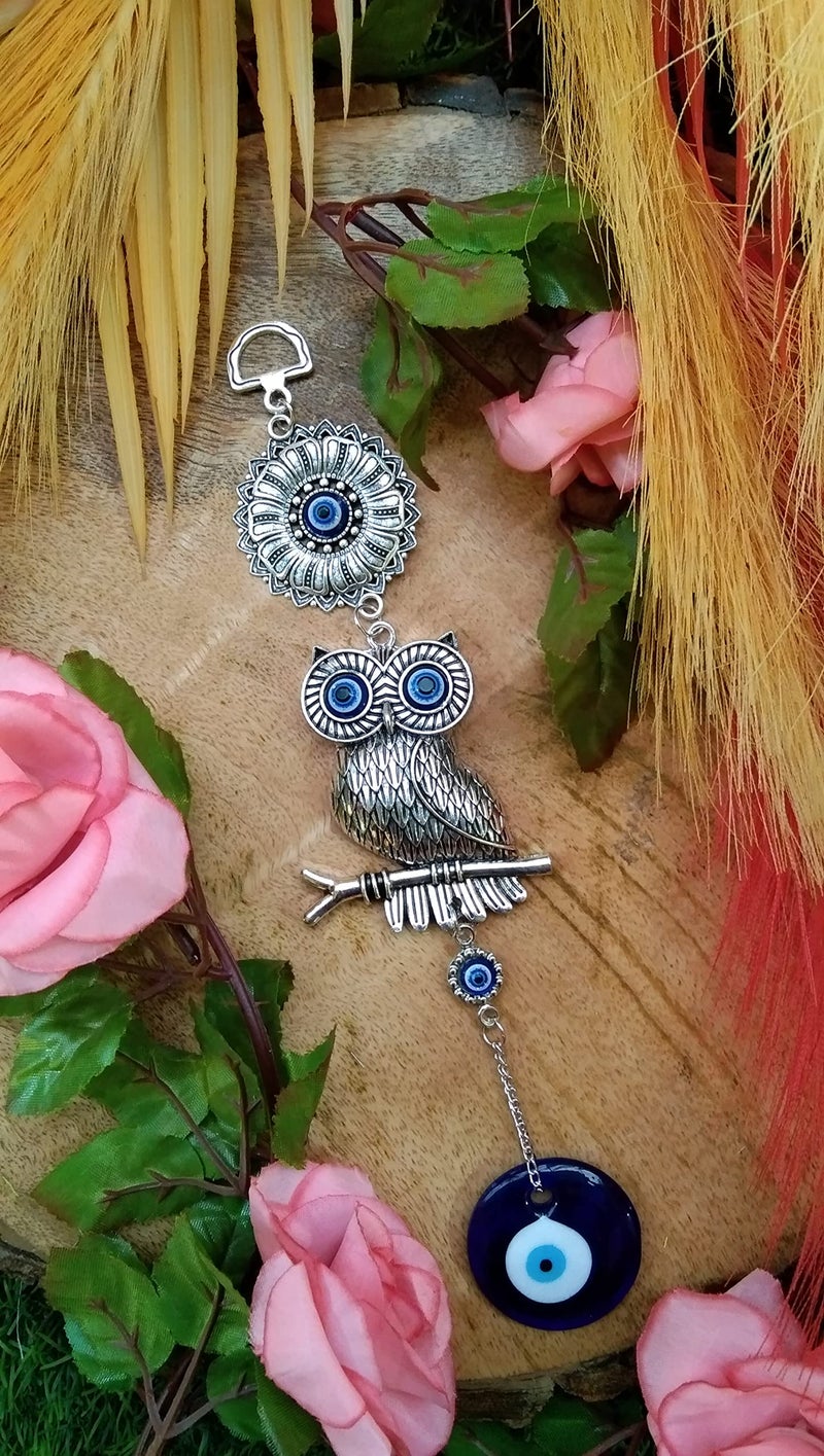 DT DECTONE Metal Nazar Battu for Home Entrance, Evil Eye Hanging, Lucky Big Owl Showpiece for Good Luck and Prosperity at Office, Blue - Image 5