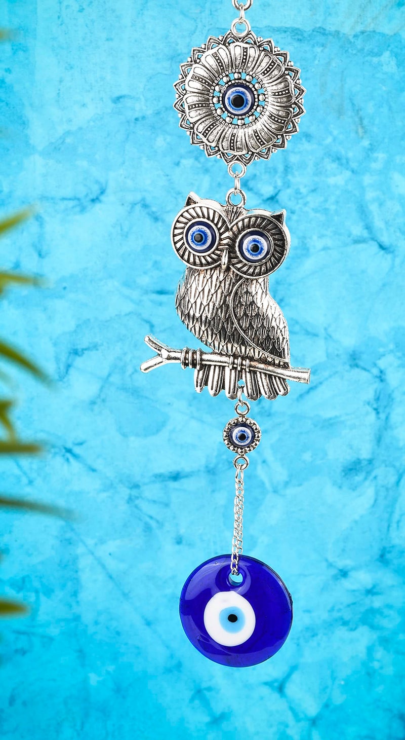 DT DECTONE Metal Nazar Battu for Home Entrance, Evil Eye Hanging, Lucky Big Owl Showpiece for Good Luck and Prosperity at Office, Blue - Image 1