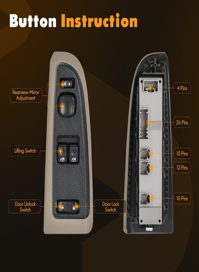ASOPARTS 15883318 Front Driver Side Door Lock and Power Window Switch & Tan Bezel Assembly Fit for 2003-2007 Chevy Silverado, 2003-2007 GMC Sierra, 920-023 Replaces DWS-226 - Image 4
