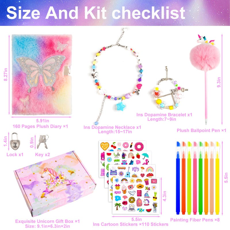 EABUY Diary for Girls with Lock and Keys, Journal School Travel Notebook Gift Set for Writing and Drawing,Multicolored Pen, Stickers, Birthday Gift for Girls (Pink-Butterfly) - Image 2