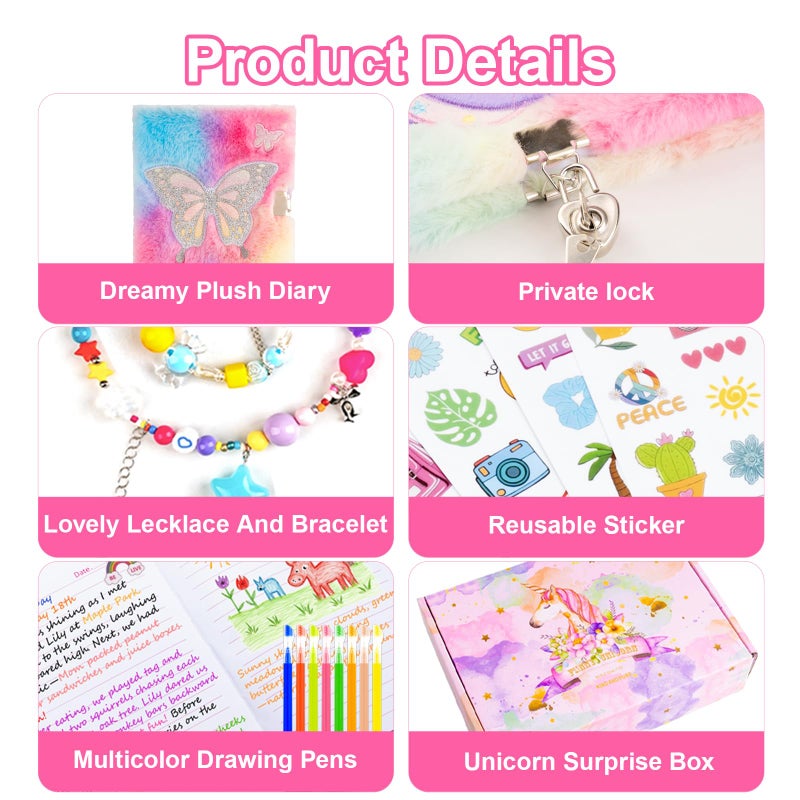 EABUY Diary for Girls with Lock and Keys, Journal School Travel Notebook Gift Set for Writing and Drawing,Multicolored Pen, Stickers, Birthday Gift for Girls (Pink-Butterfly) - Image 5