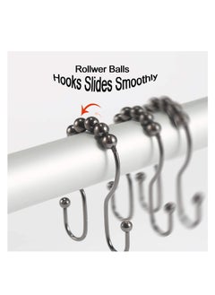 Excefore Shower Curtain Hooks 12PCS Shower Curtain Rings, Stainless Steel Roller Rust-Resistant Balance Sliding Anti-Drop Double Head Shower Hooks Rings for Bathroom Shower Rods Curtains (Bronze)  - Image 2