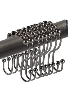 Excefore Shower Curtain Hooks 12PCS Shower Curtain Rings, Stainless Steel Roller Rust-Resistant Balance Sliding Anti-Drop Double Head Shower Hooks Rings for Bathroom Shower Rods Curtains (Bronze)  - Image 1