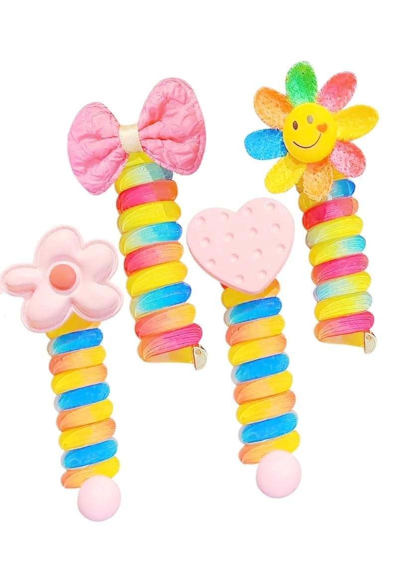 Gugzy Telephone Wire Hair Bands for Kids Cute Cartoon Spiral Hair Ties NoCrease Spring Rubber Bands for Braids Ponytails Baby Girls Head Accessories 4 - Image 1