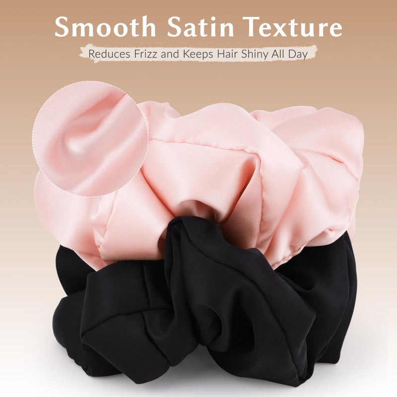 LEADUWAY 2 Pack Silky Scrunchies No Damage Pillow Scrunchies, Silk-Lilk Soft Oversized Hair Ties Ponytail Holders for Sleeping, Curly Thick or Thin Hair (Pink & Black) - Image 4