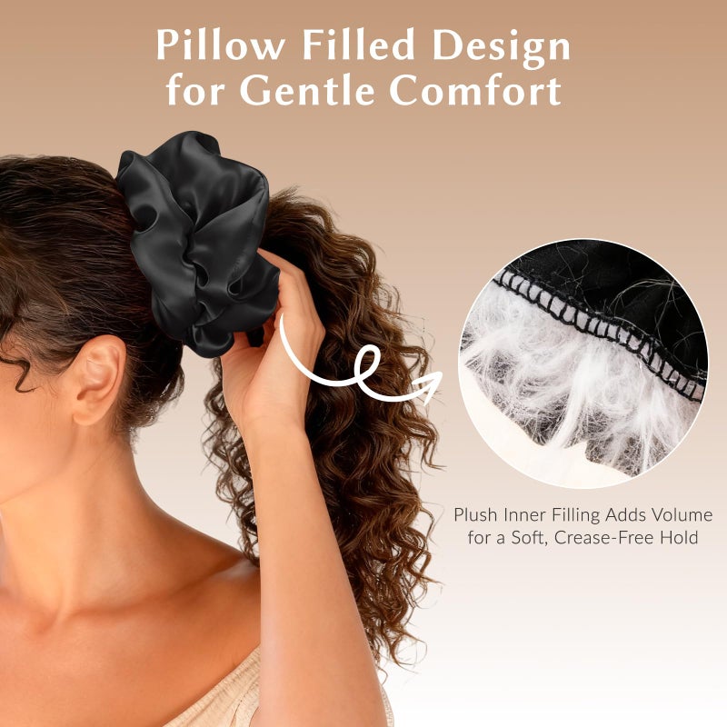 LEADUWAY 2 Pack Silky Scrunchies No Damage Pillow Scrunchies, Silk-Lilk Soft Oversized Hair Ties Ponytail Holders for Sleeping, Curly Thick or Thin Hair (Pink & Black) - Image 3