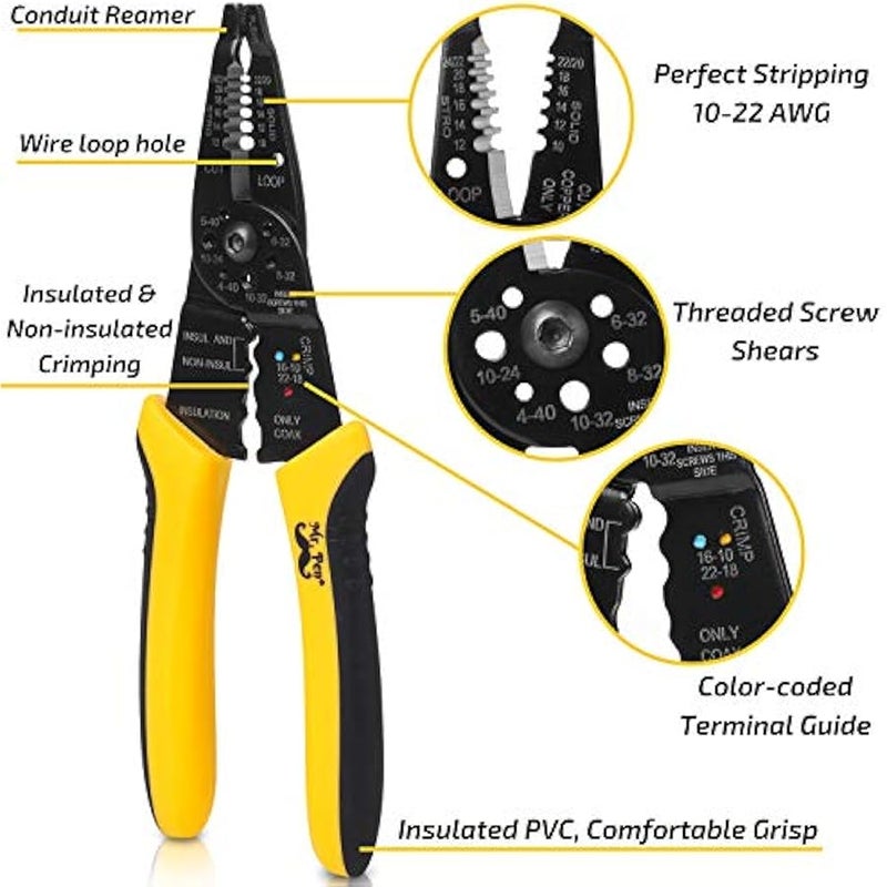 - Wire Stripper, 8 inch, Wire Cutter, Wire Stripper Crimper, Wire Stripping Tool, Cable Stripper, Wiring Tools, Wire Crimping Tool - Image 2