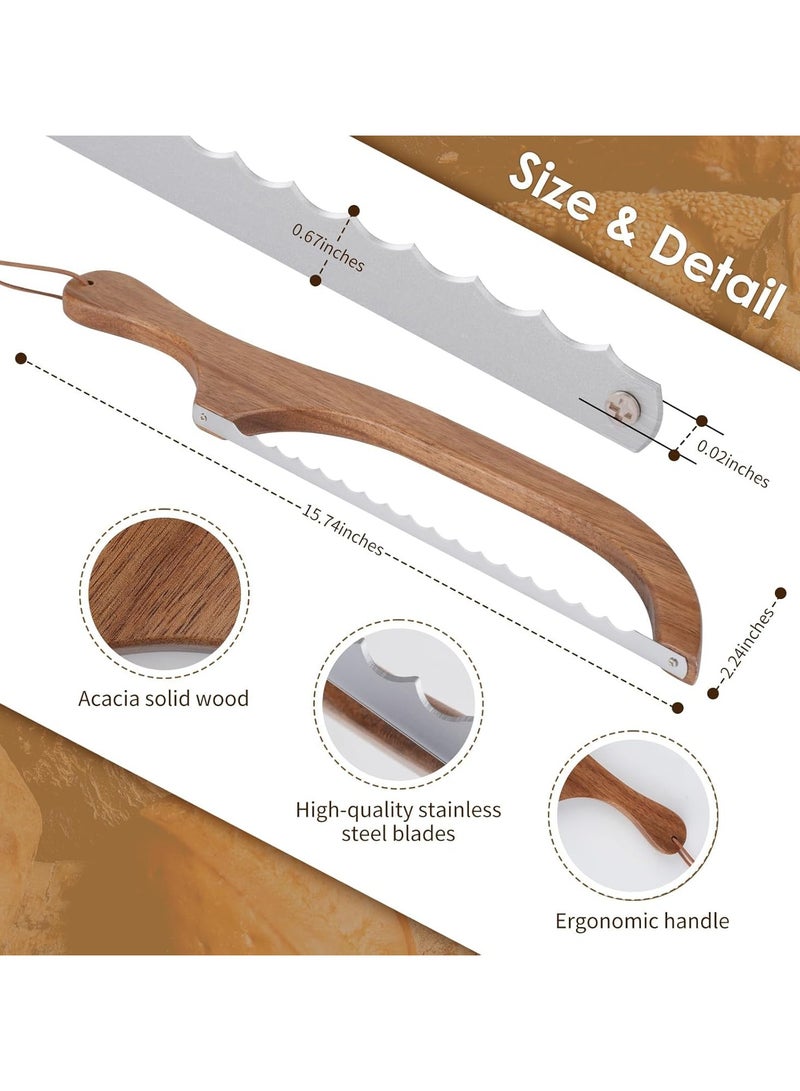HOMESTAR Wooden Bread Knife for Sourdough, Suitable for Homemade Bread, Sour Bread and Shaped Design-16 Wooden Serrated Breads SlicerKnife-Premium Stainless Steel - Image 2