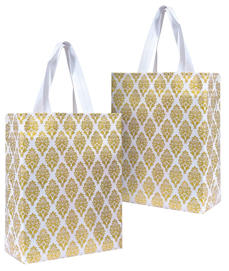 Zuvim Carry Bag for Return Gifts Canvas Fabric Bags for Wedding & Festivals, White-Gold Printed - Image 1