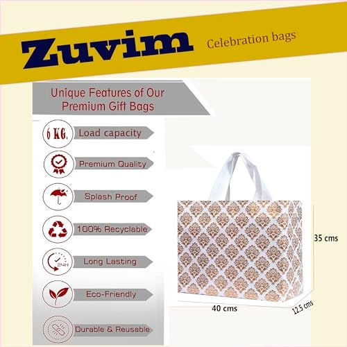 Zuvim Carry Bag for Return Gifts Canvas Fabric Bags for Wedding & Festivals, White-Gold Printed - Image 5