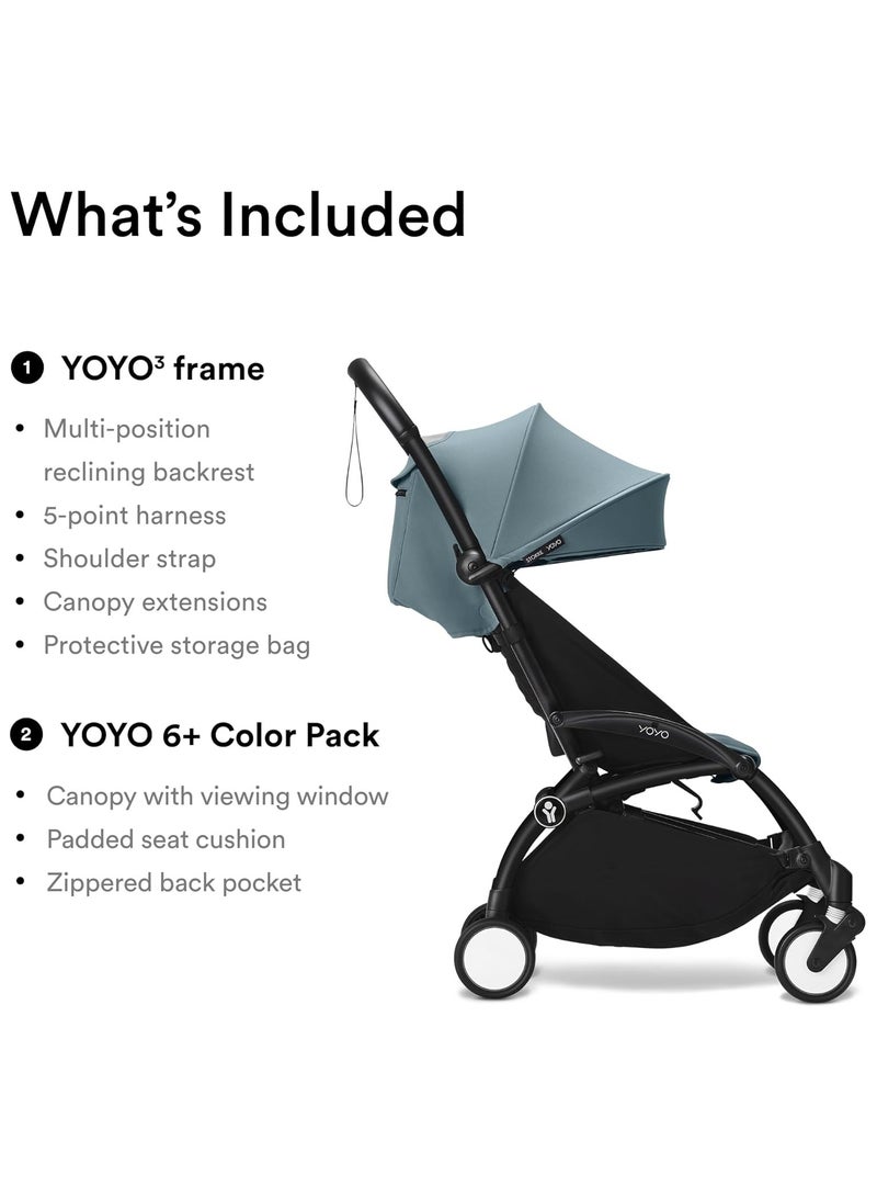 YOYO3 Complete Stroller Set - Black Frame With Colour Pack, 6+ Months - Aqua - Image 2
