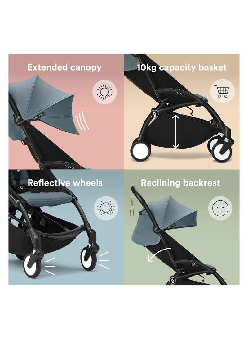 YOYO3 Complete Stroller Set - Black Frame With Colour Pack, 6+ Months - Aqua - Image 3