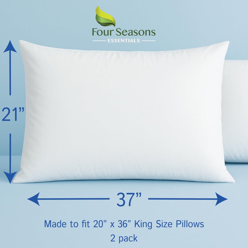 Four Seasons Essentials Waterproof King Pillow Protectors (Set of 2) â€“ Zippered Pillow Cover Hypoallergenic Dust Allergy Proof Encasement - Image 2