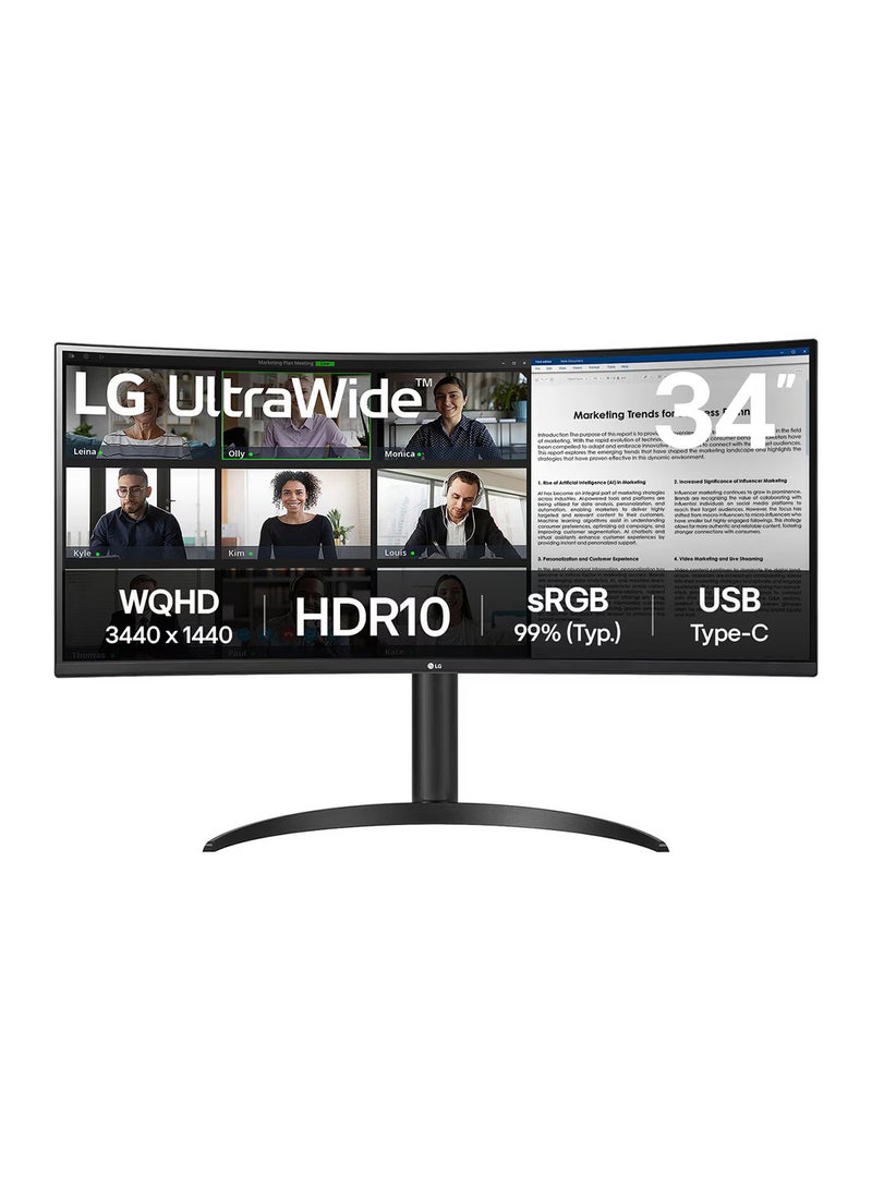 LG 34" UltraWide QHD Curved Monitor with USB Type-C™ Black - Image 1