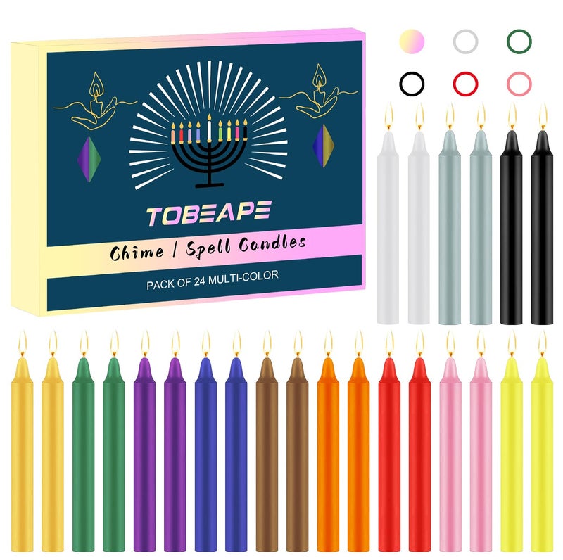 Tobeape 24 Pack Assorted Color Spell Chime Candles, 4 Inch Mini Taper Candles Christmas Candles for Rituals/Birthday Party/Prayer/Meditation/Witchcraft/Wiccan Altar/Magic Tools - Image 1