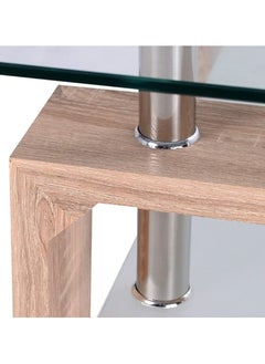 AL WADI FURNITURE Set of 2 Glass Coffee Table 2 Tier Tea Table Tempered Glass Tabletop & Stainless Steel Tube, Modern Side Tables w/Wooden Legs & Lower Shelf, Glass End Table for Living Room  - Image 3