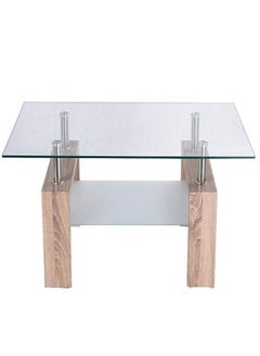 AL WADI FURNITURE Set of 2 Glass Coffee Table 2 Tier Tea Table Tempered Glass Tabletop & Stainless Steel Tube, Modern Side Tables w/Wooden Legs & Lower Shelf, Glass End Table for Living Room  - Image 2