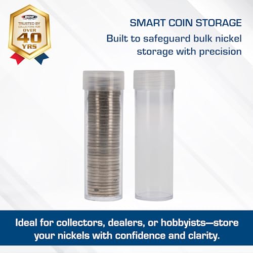 BCW Coin Tubes for US Nickels – 10ct | Durable Plastic Storage with Airtight Lids | Holders for Collectors - Image 2