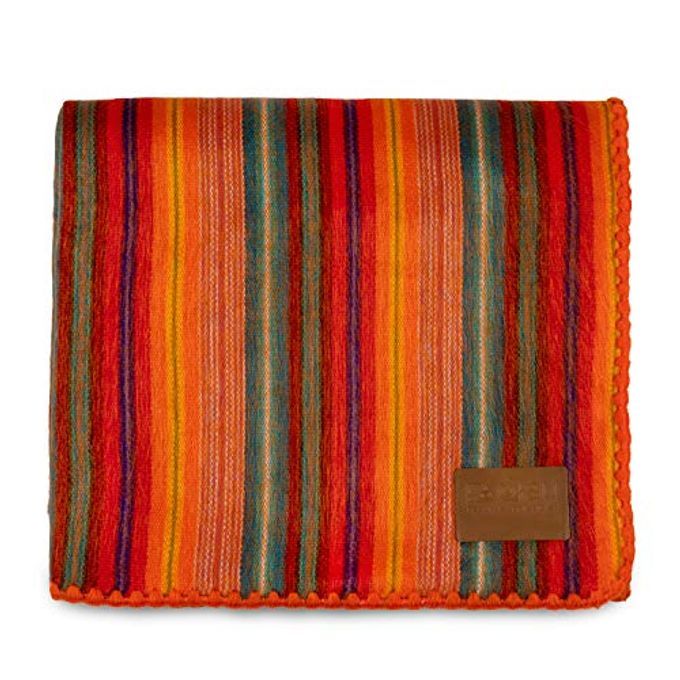 ALPACA WOOL BLANKET THROW LARGE BEAUTIFUL WARM VARIEGATED 85 X 65 INCHES ULTRASOFT HYPOALLERGENIC AND BREATHABLE NONITCHY OR SCRATCHY FABRIC ORANGE VARIEGATED