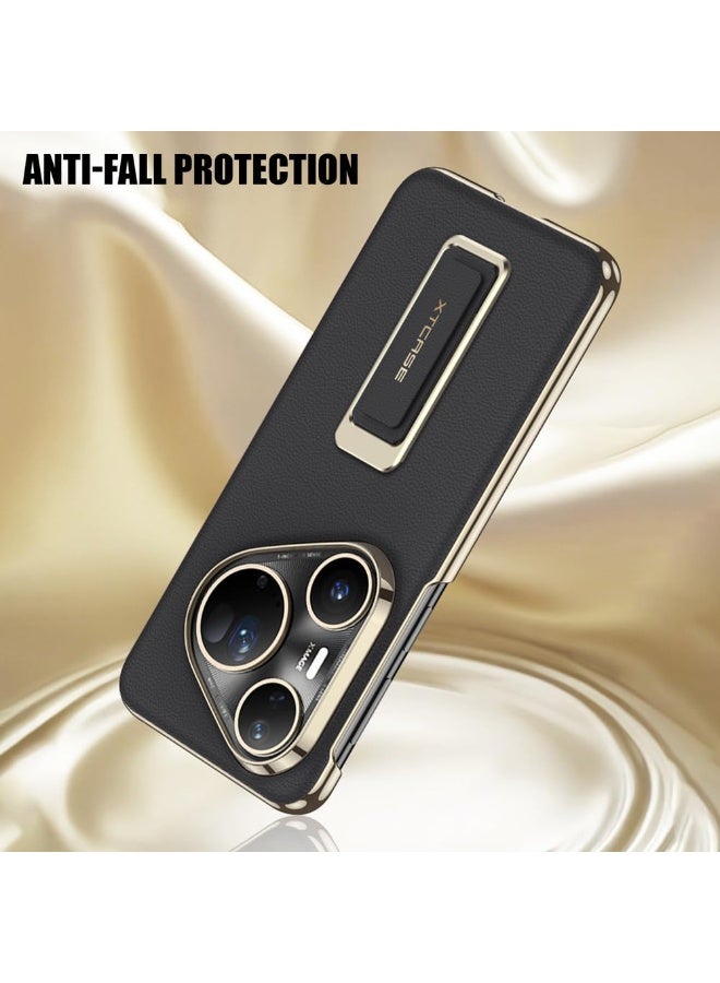 general Leather Case Compatible with Huawei Pura 80 Ultra, Slim Luxury Business Galvanize Frame Case with Rotating Stand  Hand Strap - Image 3