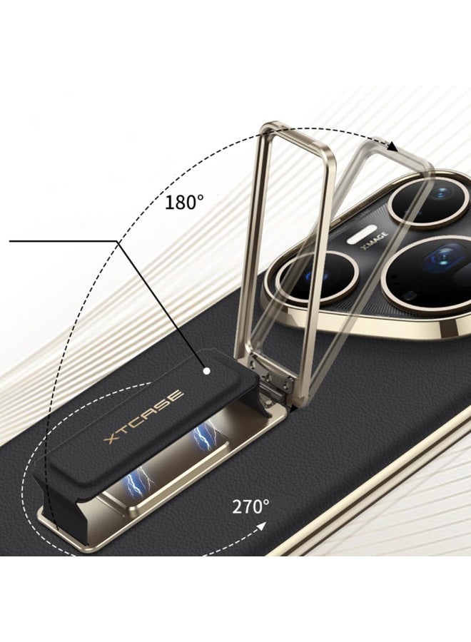 general Leather Case Compatible with Huawei Pura 80 Ultra, Slim Luxury Business Galvanize Frame Case with Rotating Stand  Hand Strap - Image 2