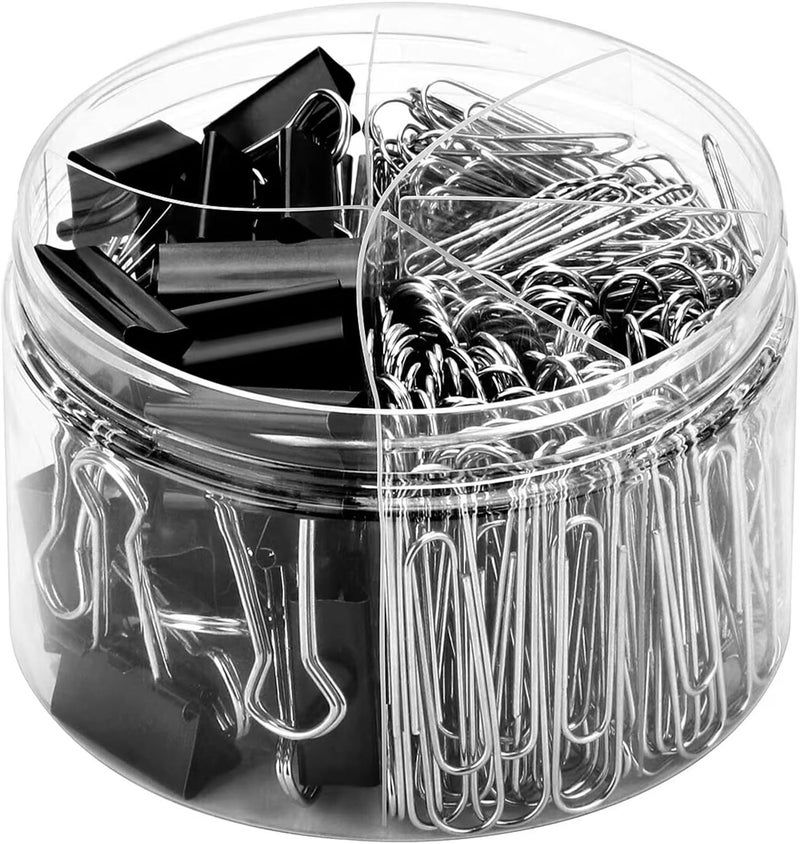 SWIUKPHE 340pcs Paper and Binder Clips Set, Assorted Sizes Large, Medium, Small, Mini, Silver and Black, for Office, School, Home Organization - Image 1