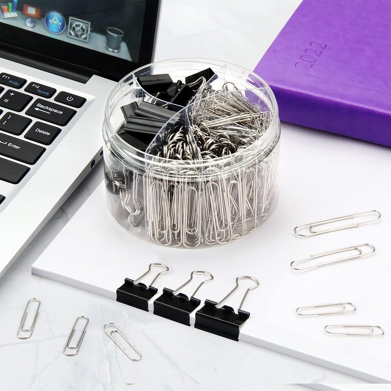 SWIUKPHE 340pcs Paper and Binder Clips Set, Assorted Sizes Large, Medium, Small, Mini, Silver and Black, for Office, School, Home Organization - Image 3