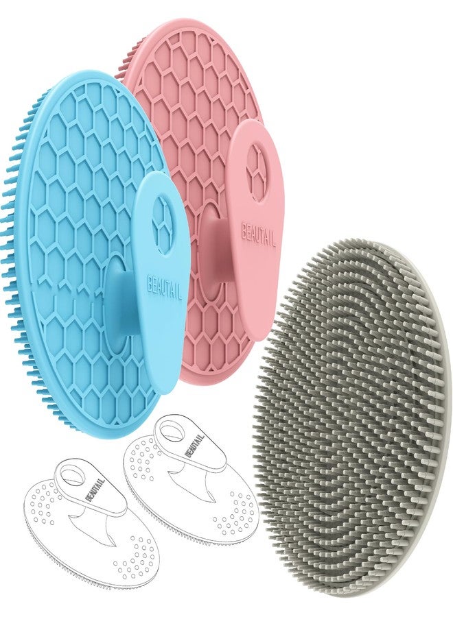 BEAUTAIL Silicone Body and Face Scrubber Set 5 Pack, Shower Bath Scrubber, Gentle Exfoliating Brush for Women Men Sensitive Skin, More Hygienic Than Traditional Loofah, Long Lasting, Pink+Blue+Gray - Image 1