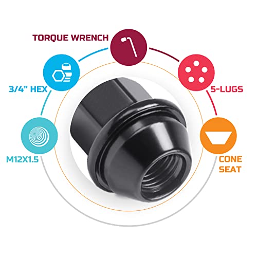 Lichamp 20pcs OEM Lug Nuts 12x1.5 Black Original Factory Cone Seat Style M12x1.5 Lugnuts Compatible with Ford Fusion Escape Focus Lincoln MKC MKZ Wheel Tire Accessories - Image 3