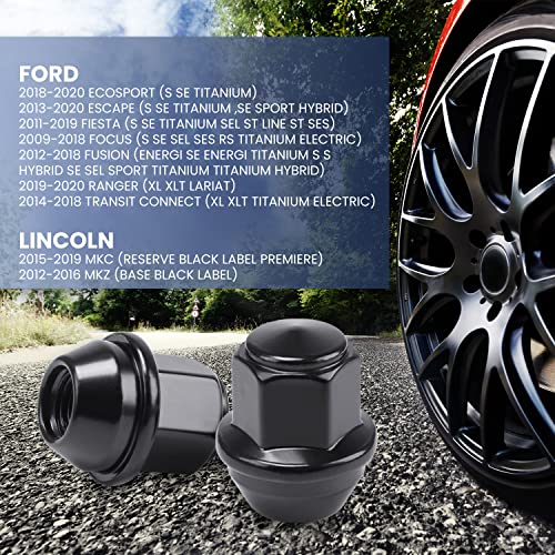 Lichamp 20pcs OEM Lug Nuts 12x1.5 Black Original Factory Cone Seat Style M12x1.5 Lugnuts Compatible with Ford Fusion Escape Focus Lincoln MKC MKZ Wheel Tire Accessories - Image 4