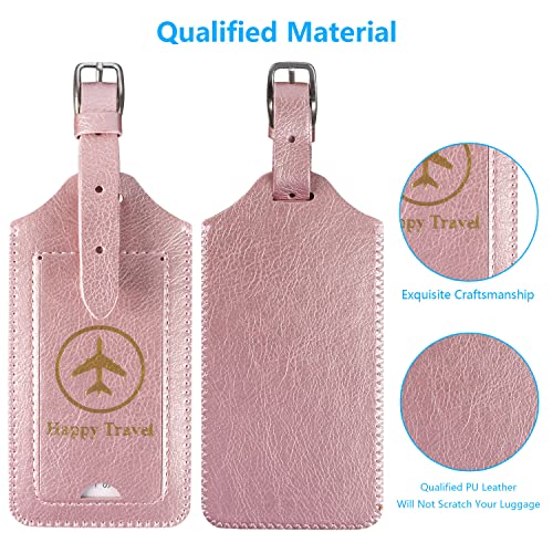 ACdream Luggage Tags 2 Pack, Leather Suitcase Tags Identifiers, Cute Cruise ID Labels with Privacy Cover fits on Backpack, Travel Bag, for Women, Men, Adults, Kids, Rose Gold - Image 4