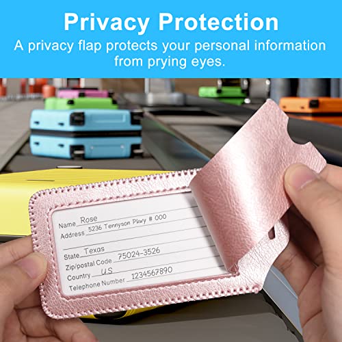 ACdream Luggage Tags 2 Pack, Leather Suitcase Tags Identifiers, Cute Cruise ID Labels with Privacy Cover fits on Backpack, Travel Bag, for Women, Men, Adults, Kids, Rose Gold - Image 3