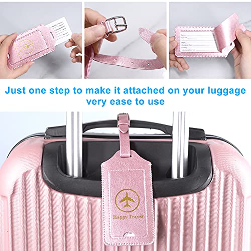 ACdream Luggage Tags 2 Pack, Leather Suitcase Tags Identifiers, Cute Cruise ID Labels with Privacy Cover fits on Backpack, Travel Bag, for Women, Men, Adults, Kids, Rose Gold - Image 5