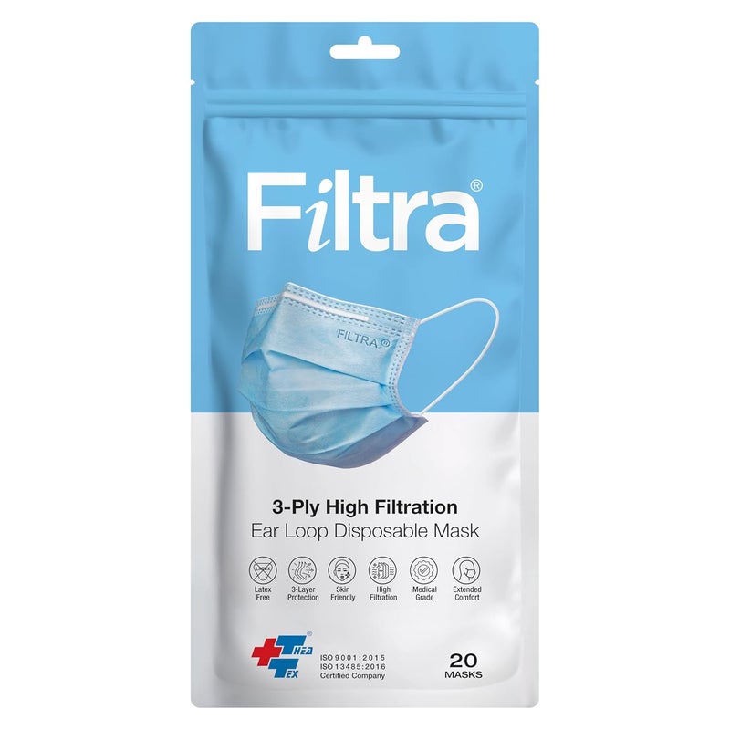 Filtra ® 3-Ply Ear Loop Surgical Mask - High Filtration | Breathable | Hypoallergenic | Ergonomic | Fluid Repellent - Image 1