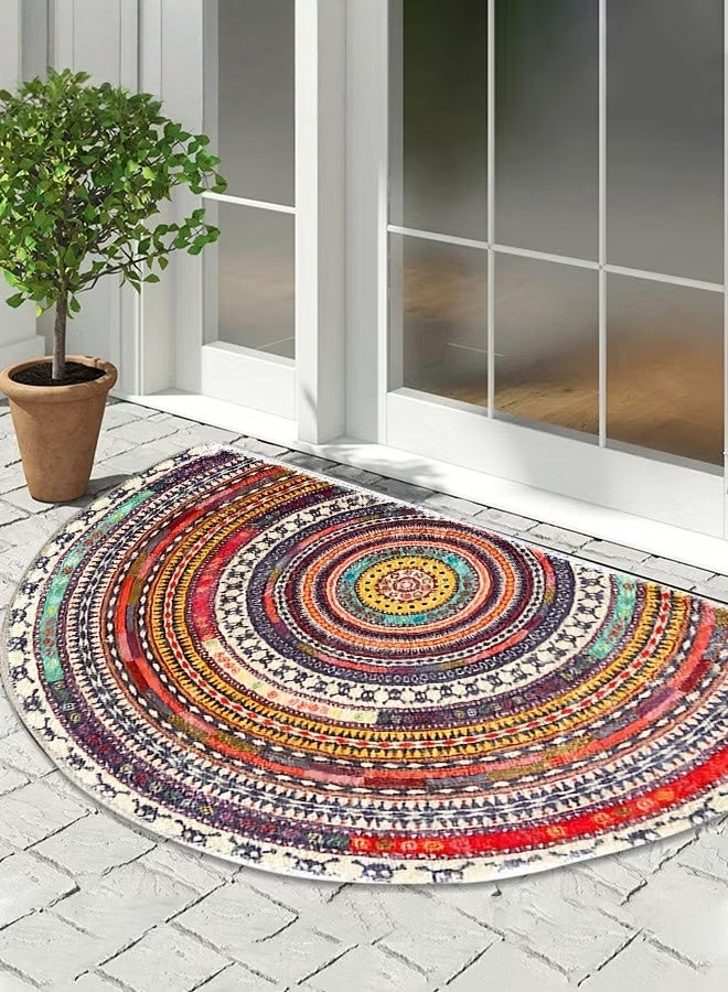 EETU Half Round Doormats,Semi Circle Door Mat,Non-Slip Bathroom Floor Rug,Welcome Entrance Rug,Absorbent Bath Mat,Indoor Rug,Room Doormat,Bohemia Ethnic Style Pattern,60x90cm Multicolor - Image 1