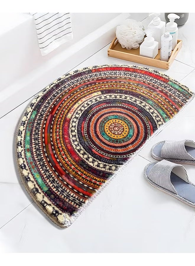 EETU Half Round Doormats,Semi Circle Door Mat,Non-Slip Bathroom Floor Rug,Welcome Entrance Rug,Absorbent Bath Mat,Indoor Rug,Room Doormat,Bohemia Ethnic Style Pattern,60x90cm Multicolor - Image 4