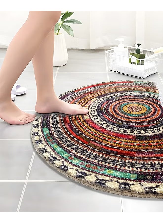 EETU Half Round Doormats,Semi Circle Door Mat,Non-Slip Bathroom Floor Rug,Welcome Entrance Rug,Absorbent Bath Mat,Indoor Rug,Room Doormat,Bohemia Ethnic Style Pattern,60x90cm Multicolor - Image 2