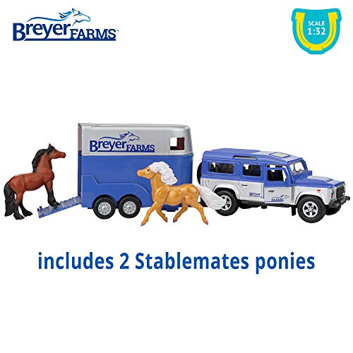 Breyer Horses Farms Land Rover and Tag-a-Long Trailer and Playset | Die Cast | 3.25” H x 10.5” L x 2.5” D | 2 Stablemates Horses Included | 1:32 Scale | Model #59216, Multi - Image 2